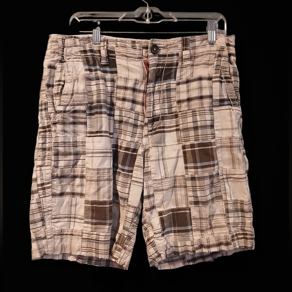 American Eagle Mens Patchwork Shorts Size 32 Grey White Grunge Y2k